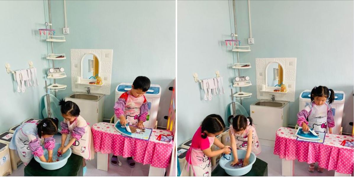 Охидууд маань амны алчуураа угаагаад индүүдэж сурч байна.