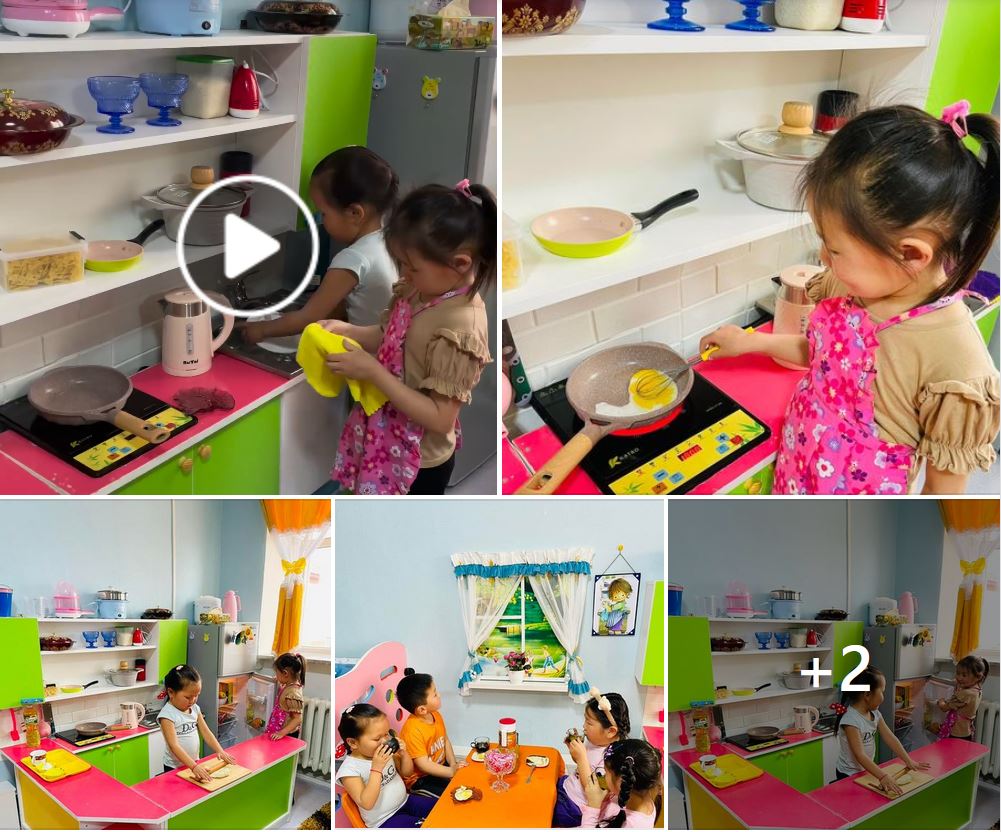 Хүүхдүүд аяга тавгаа хурааж, угаагаад багштайгаа хамт амттай сайхан хоол хийж сурах энгийн чадвараас суралцаж байна.